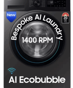 SAMSUNG 12 kg 5 Star, AI Ecobubble, Super Speed, Wi-Fi, Hygiene Steam, Digital Inverter Motor Fully Automatic Front Load Washing Machine with In-built Heater Black, Grey  (WW12DG5B24AXTL)
